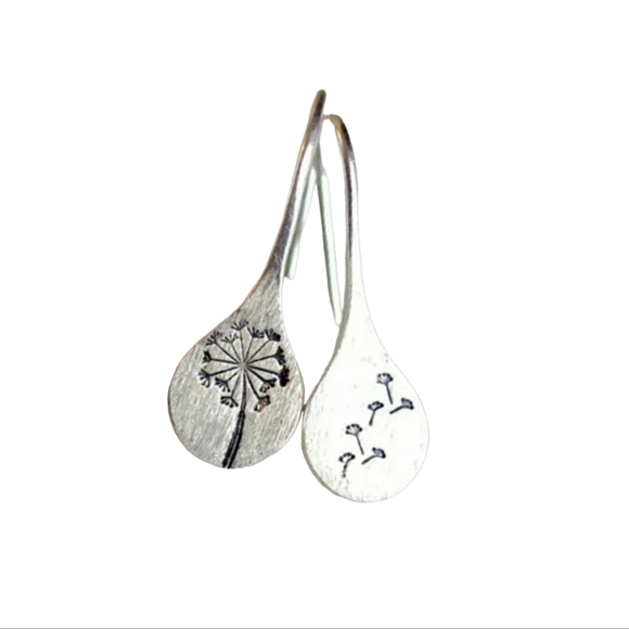 Dandalion Silver Tone Teardrop Earrings 1" Jewelry - Picture 1 of 8